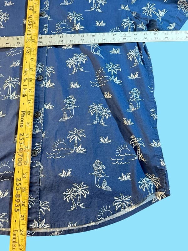No Boundaries Men's Navy Blue Mermaid and Palm Tree Island Print Button Up Shirt - Thumbnail 6