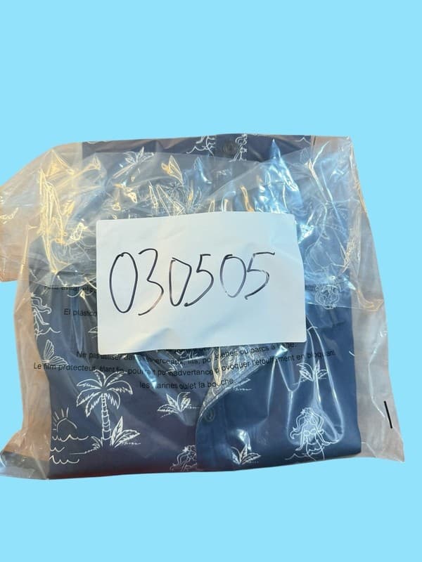 No Boundaries Men's Navy Blue Mermaid and Palm Tree Island Print Button Up Shirt - Thumbnail 7