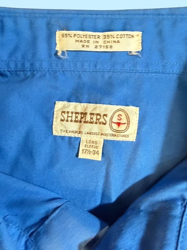 Vintage Sheplers Royal Blue Pearl Snap Long Sleeve Western Shirt Size 17.5-34 - Thumbnail 3
