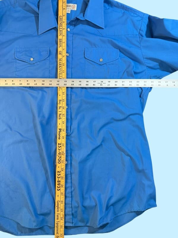 Vintage Sheplers Royal Blue Pearl Snap Long Sleeve Western Shirt Size 17.5-34 - Thumbnail 5