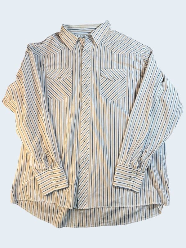 Vintage Wrangler Striped Western Pearl Snap Long Sleeve Shirt - Image 1