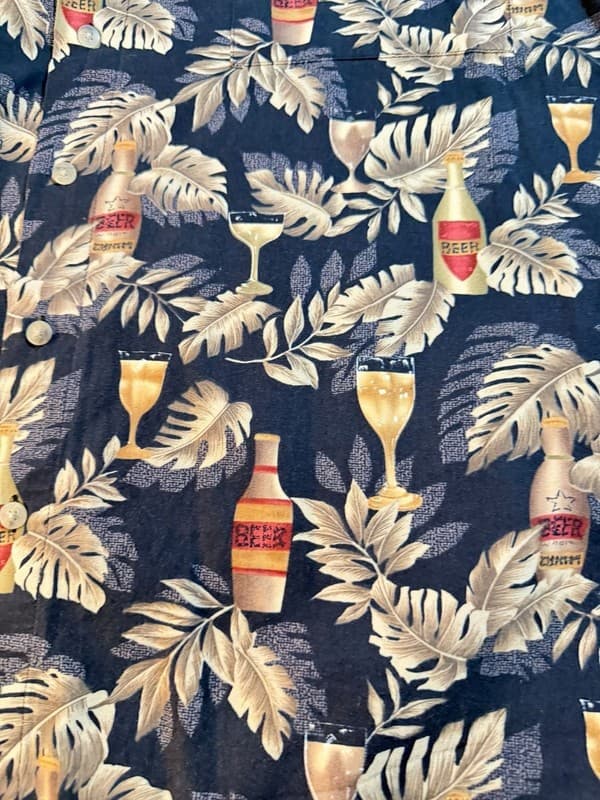 Vintage Pierre Cardin Hawaiian Beer & Tropical Palm Leaf Button Down Shirt 2XLT - Thumbnail 4