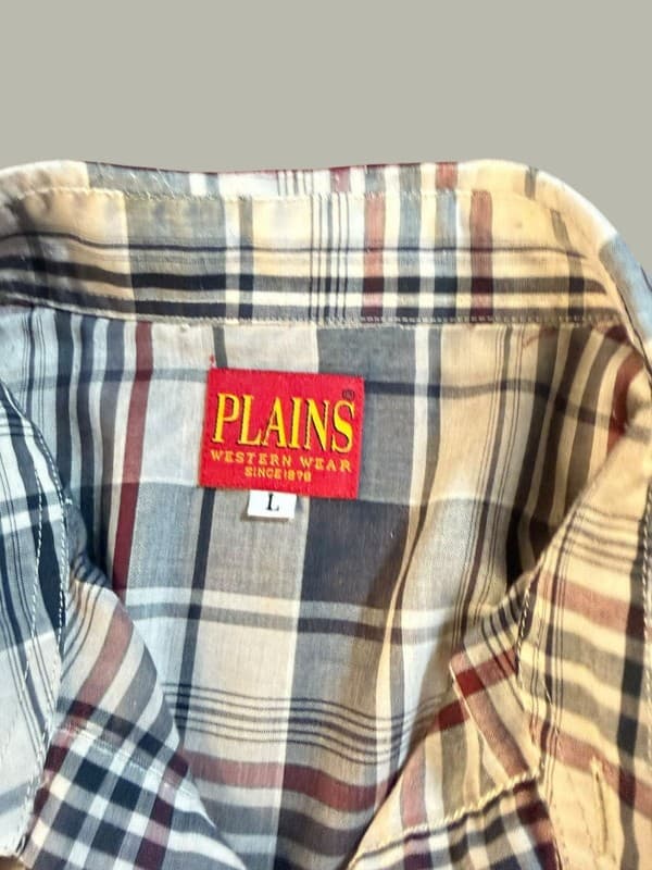 Vintage Plains Western Wear Men's Large Pearl Snap Plaid Long Sleeve Shirt - Thumbnail 3