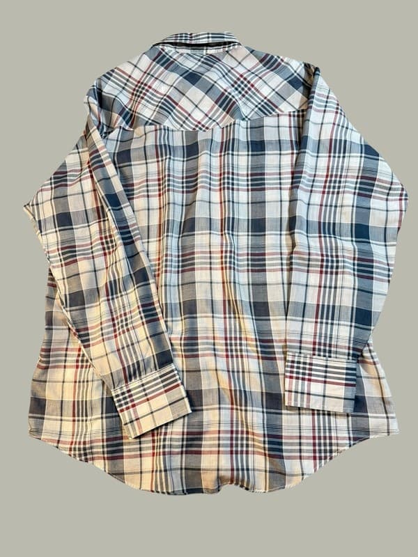 Vintage Plains Western Wear Men's Large Pearl Snap Plaid Long Sleeve Shirt - Thumbnail 2