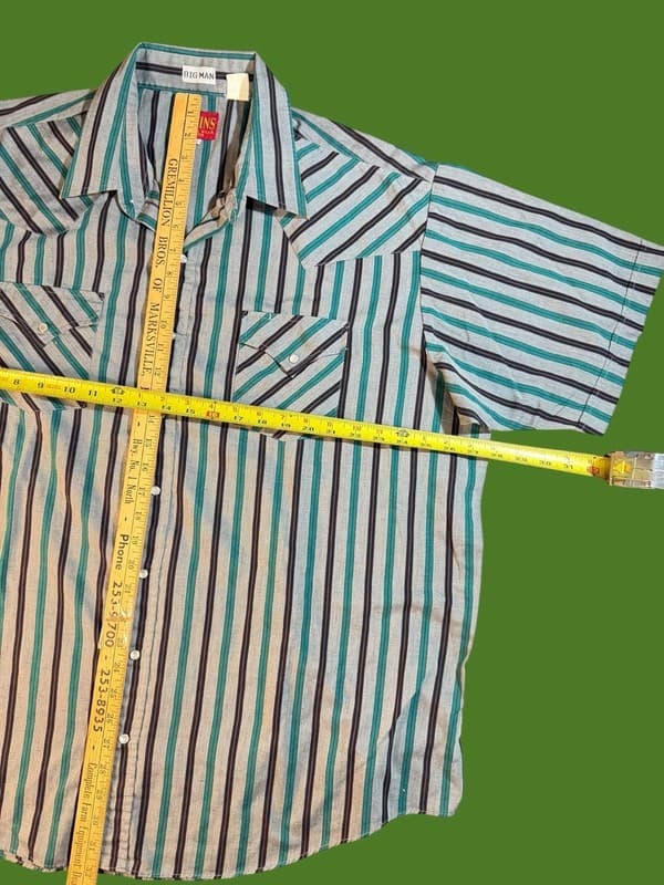 Vintage Plains Western Wear Big Man 2X Striped Short Sleeve Pearl Snap Shirt - Thumbnail 4