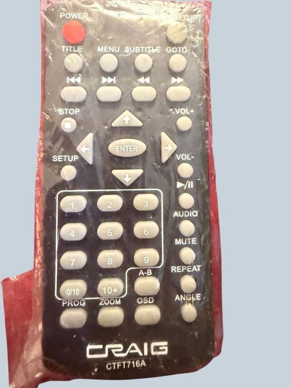 Genuine Craig Replacement Remote Control CTFT716A for Portable DVD Player - Image 1