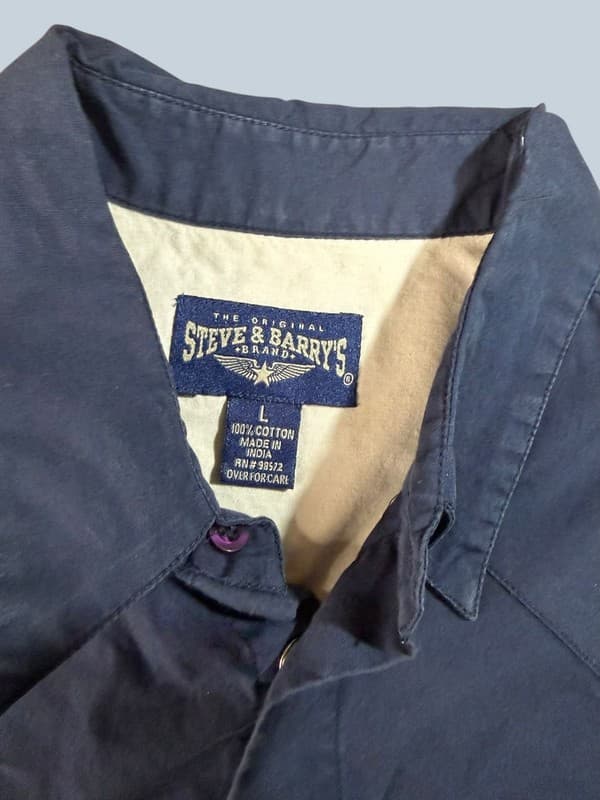 Steve & Barry's Men's Blue Short Sleeve Cotton Western Pearl Snap Shirt Size L - Thumbnail 3