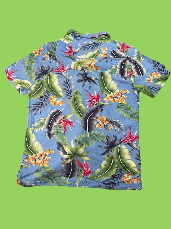 Denim & Flower Ricky Singh Mens Blue Floral Birds of Paradise Short Sleeve Butto - Thumbnail 2
