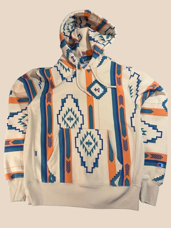 Champion Reverse Weave Southwestern Aztec All Over Print Hoodie Large - Image 1