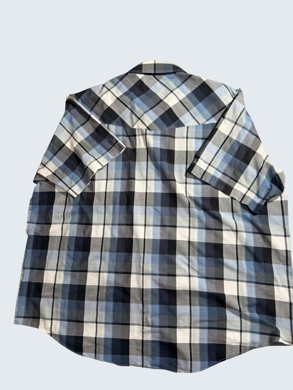 Plains Western Wear Mens 2X Pearl Snap Short Sleeve Western Shirt Blue Black Gra - Image 1