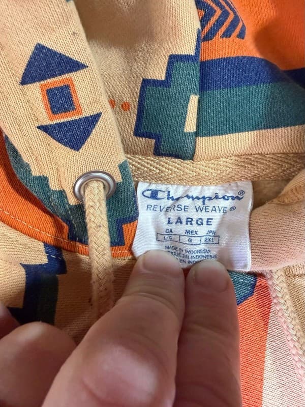 Champion Reverse Weave Southwestern Aztec All Over Print Hoodie Large - Thumbnail 3