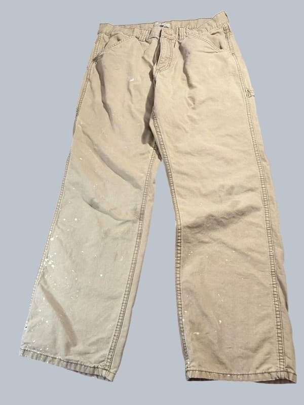 Vintage Blue Mountain Distressed Carpenter Work Pant Paint Splatter Canvas 34x32 - Image 1