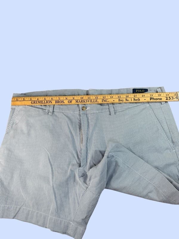 Polo Ralph Lauren Blue White Striped Seersucker Classic Fit 6" Shorts - Thumbnail 6