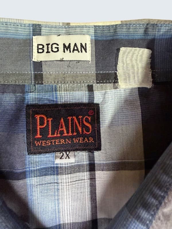 Plains Western Wear Mens 2X Pearl Snap Short Sleeve Western Shirt Blue Black Gra - Thumbnail 2