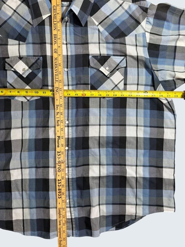 Plains Western Wear Mens 2X Pearl Snap Short Sleeve Western Shirt Blue Black Gra - Thumbnail 3