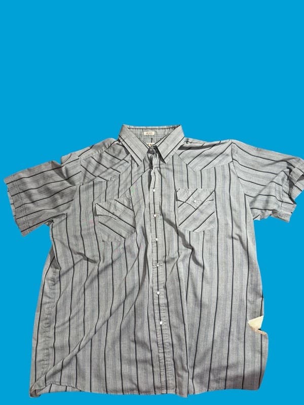 ELY Cattleman 2X Big Man Western Pearl Snap Shirt Gray Striped Short Sleeve - Image 1
