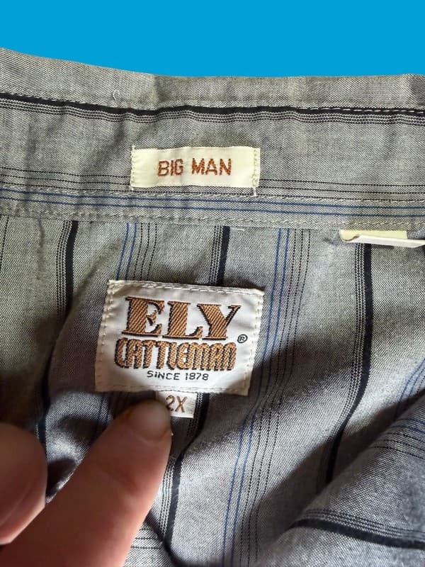 ELY Cattleman 2X Big Man Western Pearl Snap Shirt Gray Striped Short Sleeve - Thumbnail 3