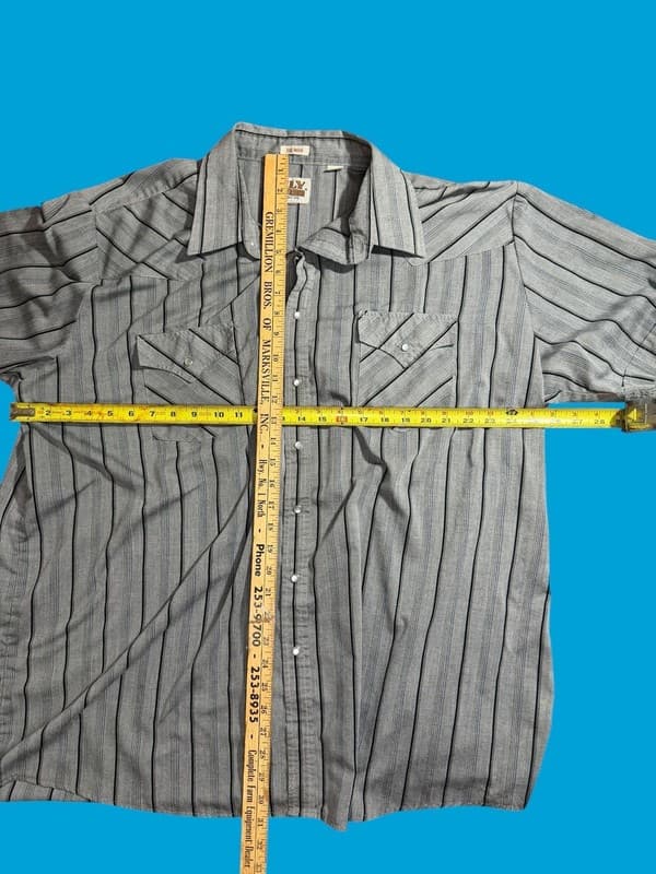 ELY Cattleman 2X Big Man Western Pearl Snap Shirt Gray Striped Short Sleeve - Thumbnail 6