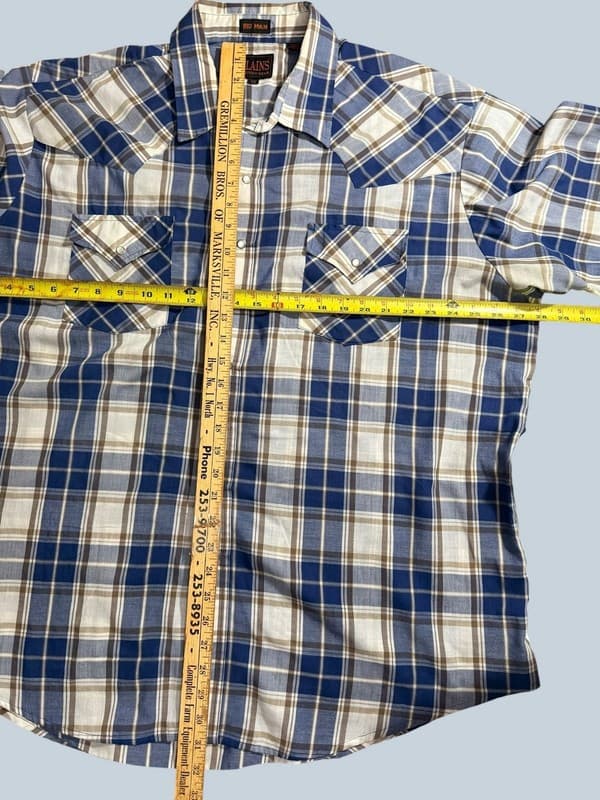 Plains Western Wear Men's Big Man Blue Plaid Short Sleeve Pearl Snap Shirt 2X - Thumbnail 5