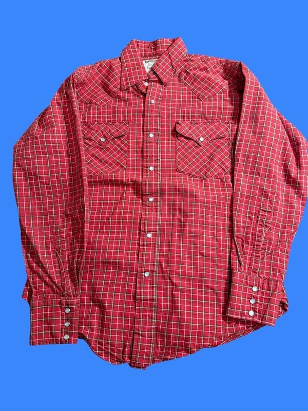 Vintage 80s Ruddock Red Plaid Western Pearl Snap Long Sleeve Shirt - Image 1