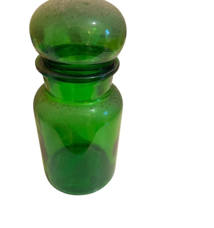 Vintage Green Glass Apothecary Jars Set of 2 Made in Belgium Pharmacy - Image 1