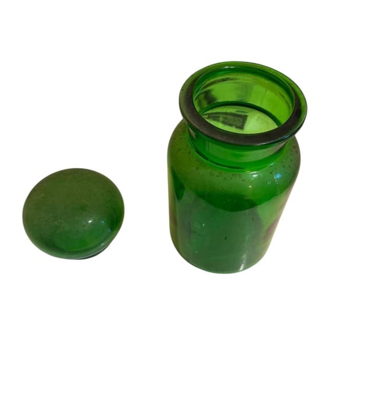Vintage Green Glass Apothecary Jars Set of 2 Made in Belgium Pharmacy - Thumbnail 2
