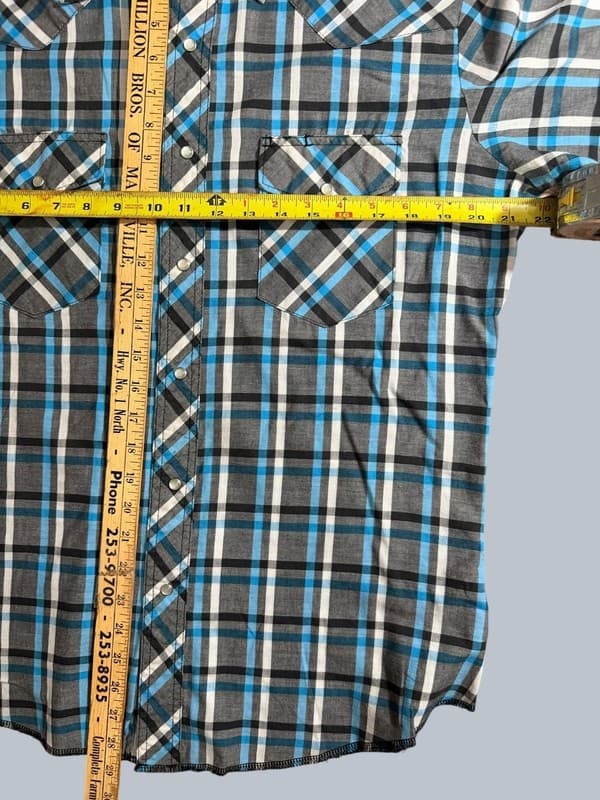 Wrangler Western Fashion Pearl Snap Plaid Short Sleeve Shirt Men's Medium - Thumbnail 4