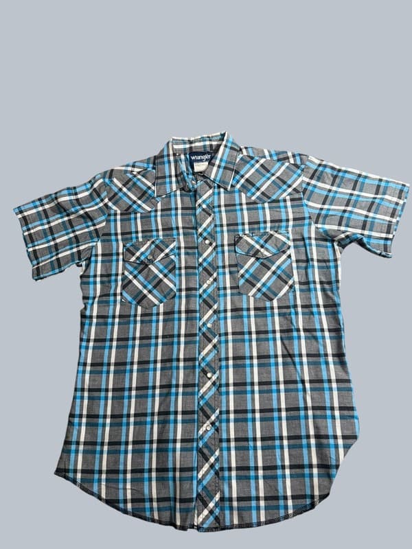 Wrangler Western Fashion Pearl Snap Plaid Short Sleeve Shirt Men's Medium - Image 1