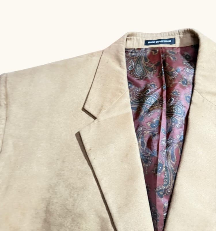 Chaps Men's Tan Faux Suede Two-Button Blazer with Paisley Lining - Thumbnail 5