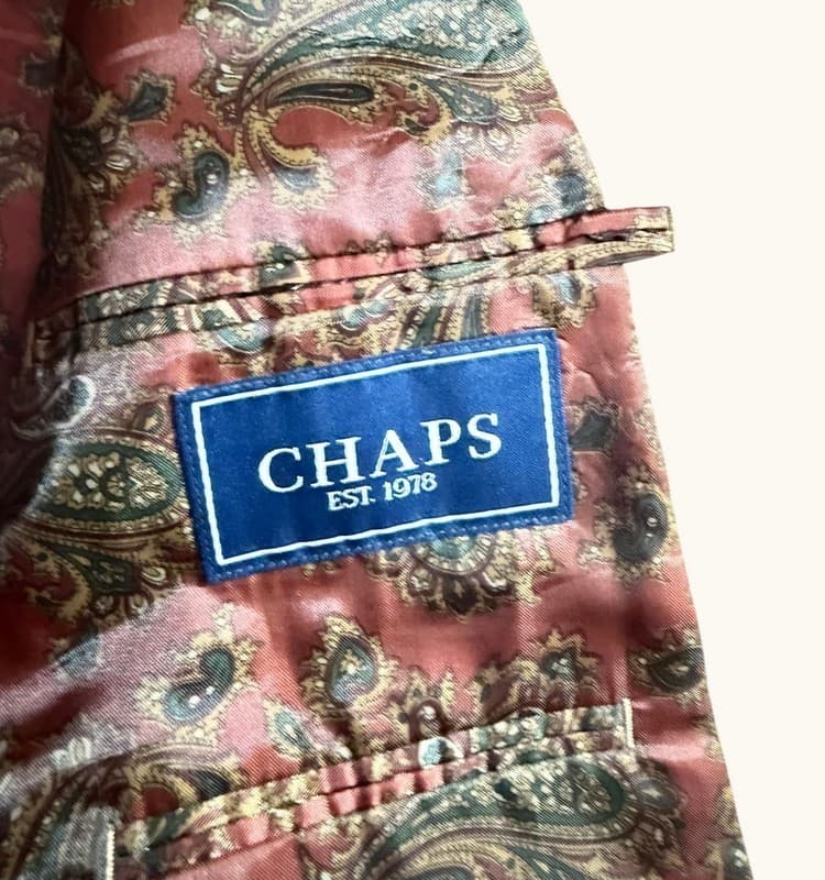 Chaps Men's Tan Faux Suede Two-Button Blazer with Paisley Lining - Thumbnail 3