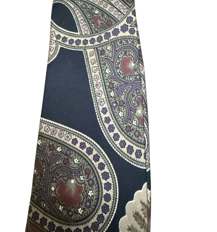 Vintage Pierre Cardin Silk Paisley Neck Tie Black Burgundy Designer Men’s - Thumbnail 2