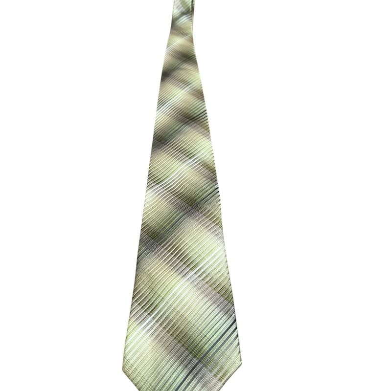 Van Heusen 100% Silk Necktie Green Gold Textured Striped Men’s Tie - Image 1