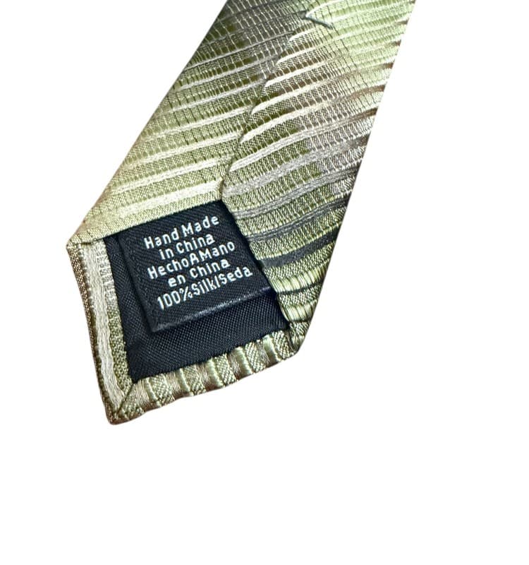 Van Heusen 100% Silk Necktie Green Gold Textured Striped Men’s Tie - Thumbnail 3
