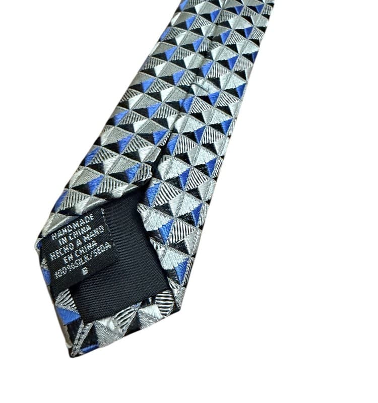 Van Heusen 100% Silk Geometric Triangle Tie Gray Black Blue Men’s Necktie - Thumbnail 3