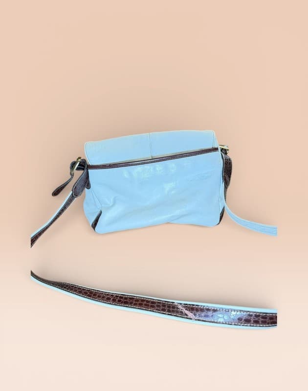 Vintage Carryland White Faux Leather Crossbody Bag with Brown Croc Trim - Thumbnail 2