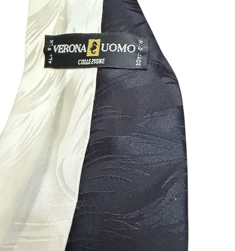 Verona Uomo Collezione 100% Silk Necktie Black Gold Abstract Geometric - Thumbnail 2