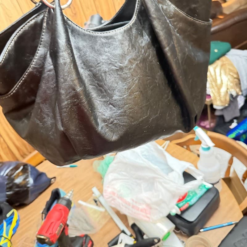 Rosetti Black PVC Shoulder Hobo Purse Zip Top O-Ring Handles - Thumbnail 2