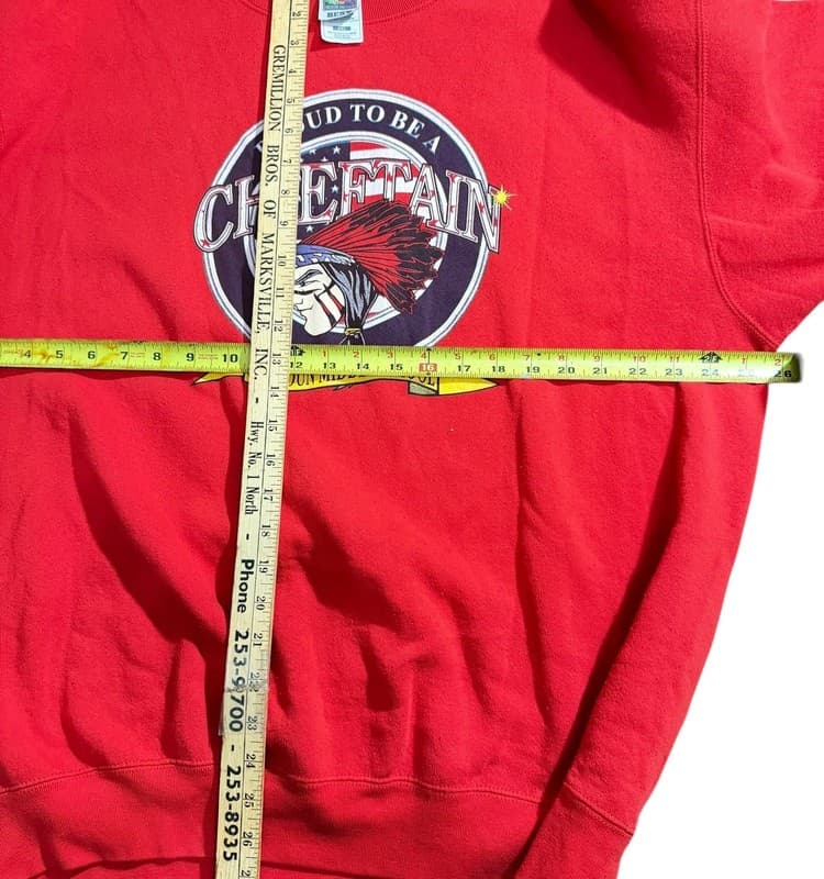Vintage 90s Calhoun Middle School Chieftains Graphic Sweatshirt XXL Red - Thumbnail 6