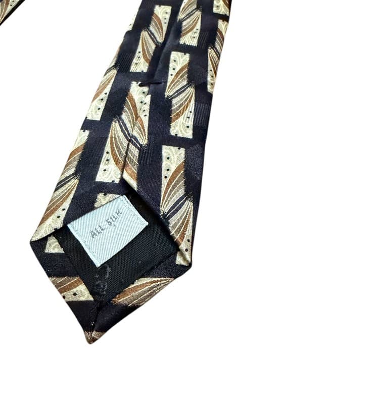 Vintage Pierre Cardin 100% Silk Geometric Necktie Black Gold Brown USA Made - Thumbnail 3