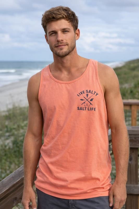 Salt Life “Live Salty” Tank Top | Coral | Unisex Large - Thumbnail 2