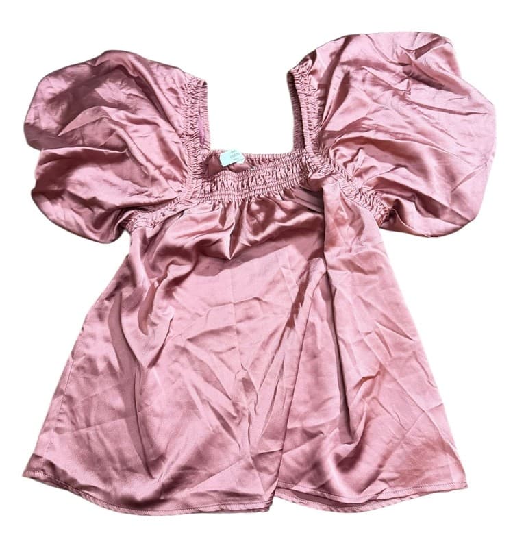 Entro Small Dusty Rose Smocked Puff Sleeve Top - Image 1