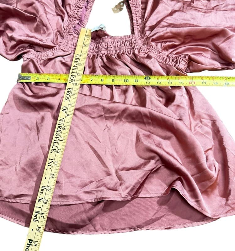 Entro Small Dusty Rose Smocked Puff Sleeve Top - Thumbnail 8