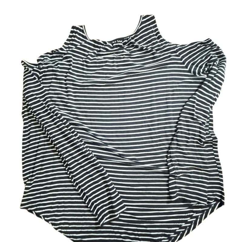 Old Navy Women’s Large Black White Striped Cold Shoulder Long Sleeve Top - Thumbnail 2
