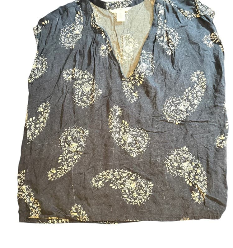 H&M Womens Paisley V Neck Sleeveless Blouse Blue Size 8 - Image 1