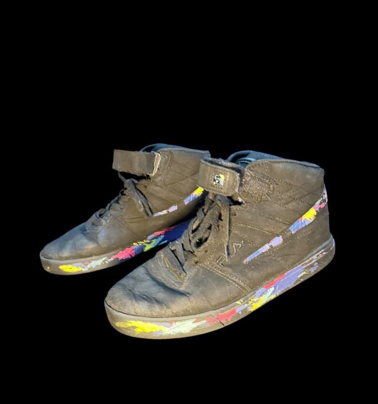 FILA Youth High Top Sneakers Black Paint Splatter Strap Size 6 EU 38 - Thumbnail 2