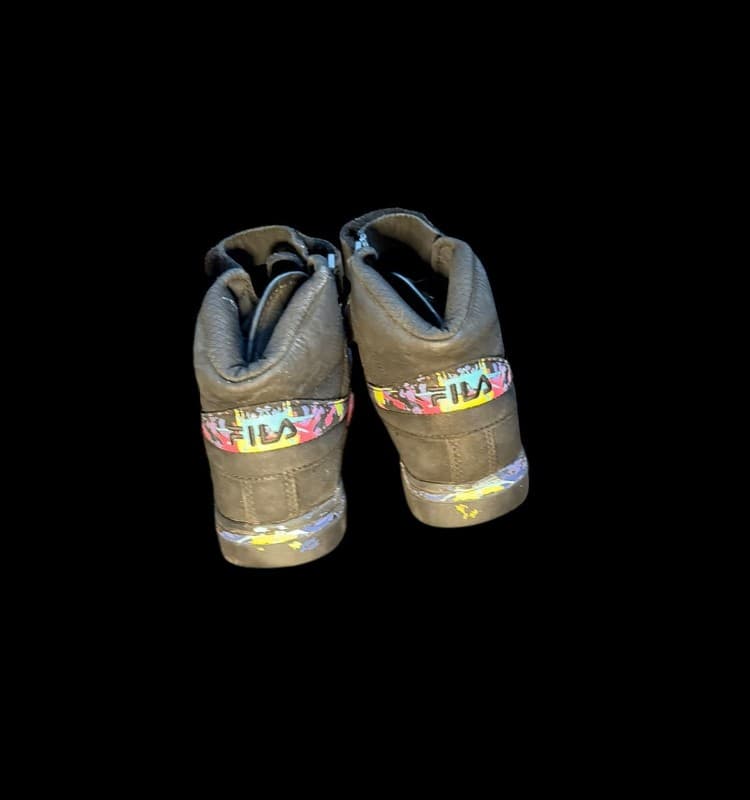 FILA Youth High Top Sneakers Black Paint Splatter Strap Size 6 EU 38 - Thumbnail 3