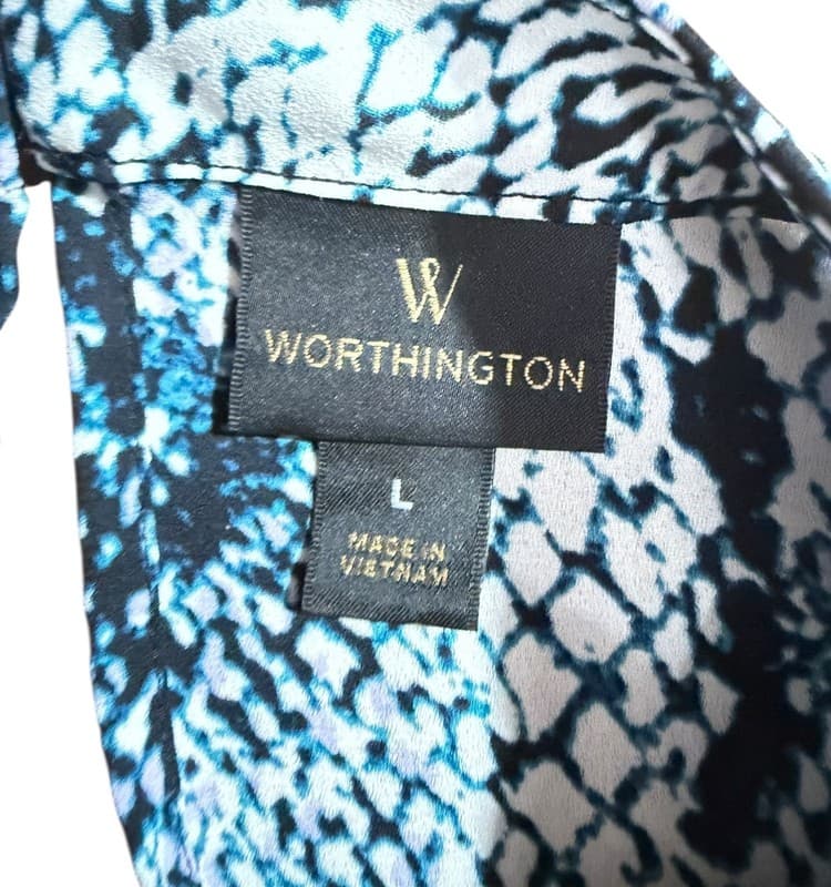 Worthington Women’s Snakeskin Print Blouse Blue Black Long Sleeve Size L - Thumbnail 3