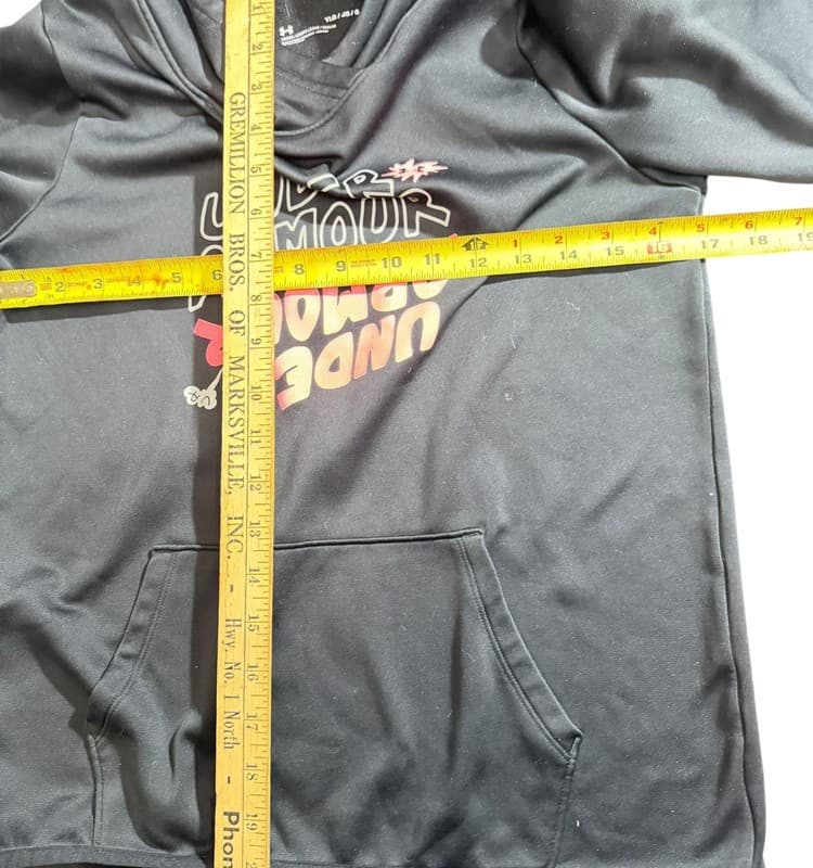 Under Armour Youth Large Black Pullover Hoodie Loose Fit Kangaroo Pocket - Thumbnail 5