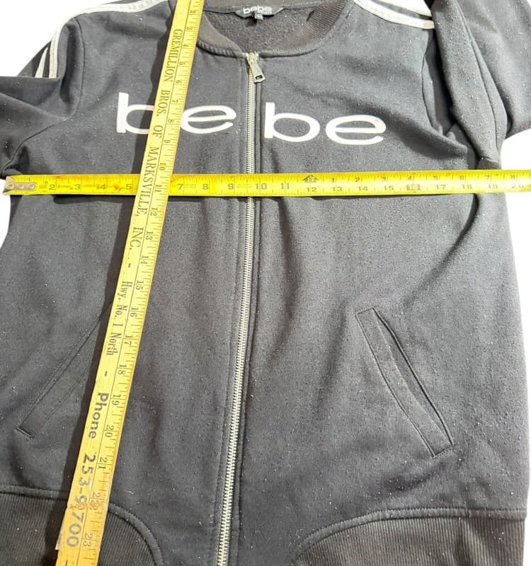 Bebe Sport Women's Black Track Jacket Logo Zip Up Bomber Fleece Lined Size L - Thumbnail 4