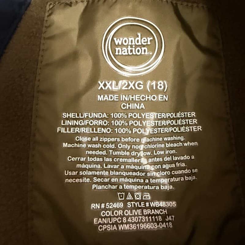 Wonder Nation Youth XXL 18 Puffer Jacket Hooded Olive Blue WB48305 - Thumbnail 3